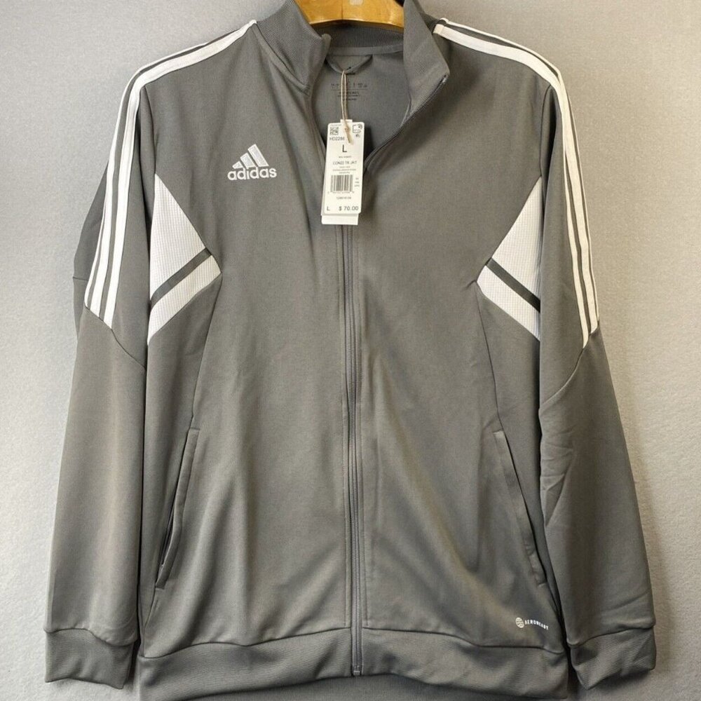 NWT Adidas Con22 Full Zip Track Jacket Mens Large‎ Gray & White Hd2286 Aeroready